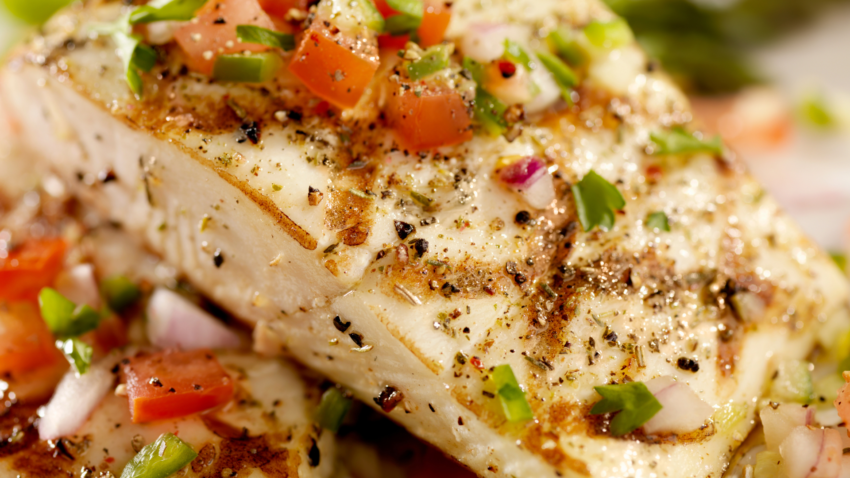 Spiced Halibut with Tomato & Olive Salsa
