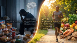 An uplifting and motivational image that illustrates the positive changes associated with improving insulin resistance.